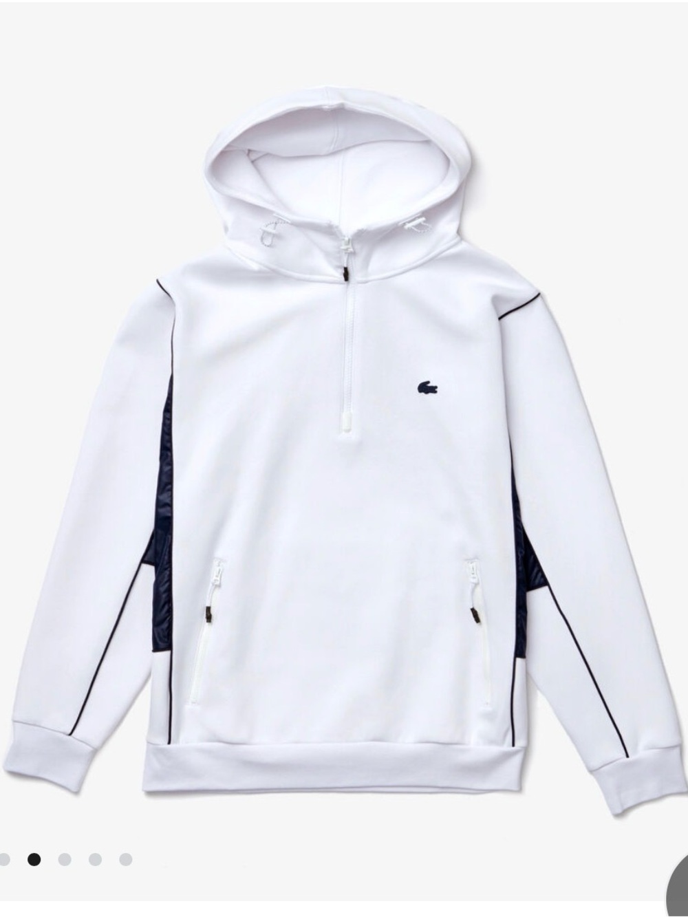 Lacoste White Half-Zip Hoodie with Navy Panels